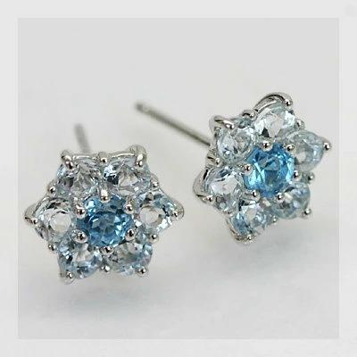 ブルートパーズ アクアマリン フラワーデザインピアス PT900 K18 K10対応 誕生石 3月 11月の画像
