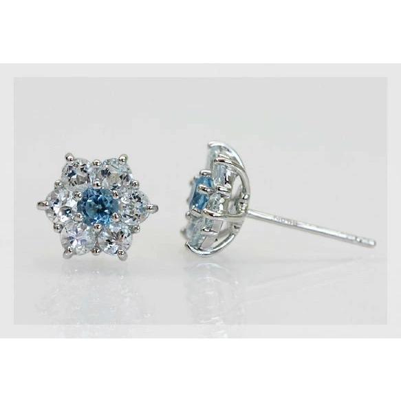 ブルートパーズ アクアマリン フラワーデザインピアス PT900 K18 K10対応 誕生石 3月 11月の画像