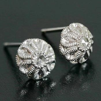 クラシカルボタン”ローズカットダイヤピアス 誕生石 4月 PT900 K18 K10  