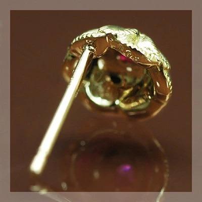 クラシカルボタン”ルビーピアス 誕生石 7月 PT900 K18 K10対応