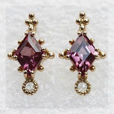 pt900 ローズカットダイヤモンドピアス ロゼンジ アメシスト ローズカットダイヤ ピアス PT900 K18 K10