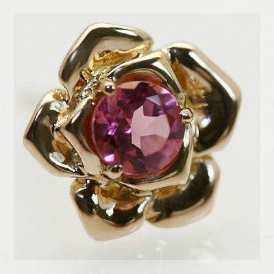 ラブリーローズ 濃いピンクトルマリン ピアス PT900 K18 K10対応 誕生石 10月 春色ピンクの画像