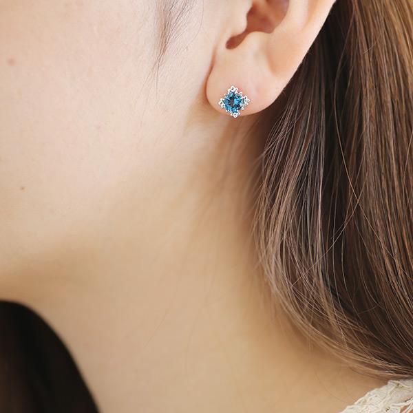 上品 クラシカル 6mm ロンドンブルートパーズ ピアス 1ペア PT900 K18  