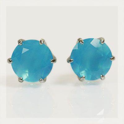 シーブルーカルセドニー 6ミリ ピアス K18 おしゃれ