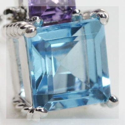 クールな胸元 ブルートパーズ アメシストペンダント ネックレス PT900 K18 K10対応 誕生石 2月 11月の画像