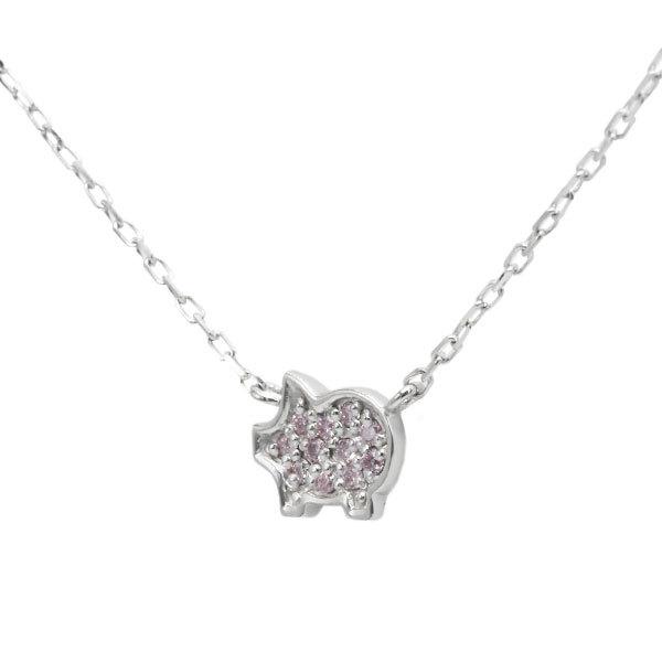 春キャン開催中 ネックレス 幸せのシンボル♪子ブタのアーガイル産ピンクダイヤモンドペンダントネックレス　PT900 K18 K10対応 誕生石 4月 春色ピンク