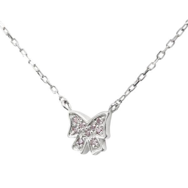 幸せ結んで♪リボンのアーガイル産ピンクダイヤモンドペンダントネックレス  PT900 K18 K10対応 誕生石 4月 春色ピンクの画像