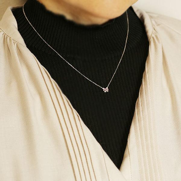 幸せ結んで♪リボンのアーガイル産ピンクダイヤモンドペンダントネックレス  PT900 K18 K10対応 誕生石 4月 春色ピンクの画像