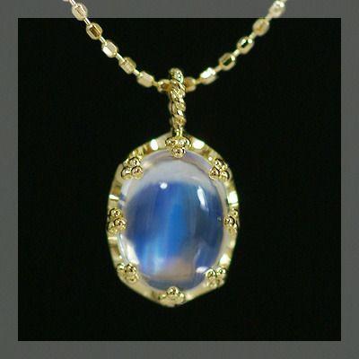8×6ｍｍ ラブラドライト ミルククラウン セッティング カボション ペンダント チェーン付 PT900 K18 K10対応