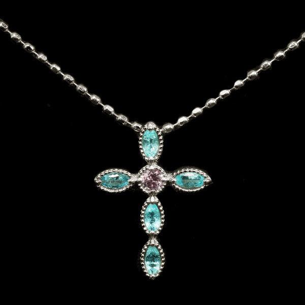 ぽん　パライバトルマリン0.70ct、ピンクダイヤネックレストップ 数量限定 パライバトルマリン×ピンクダイヤモンド クロス