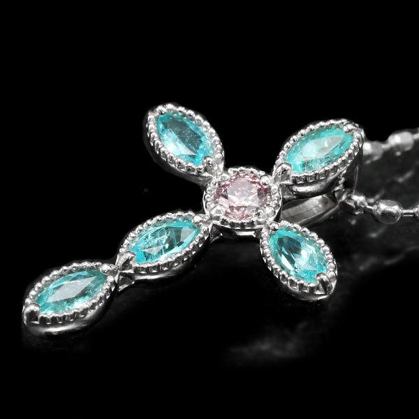 専用 Pt900 パライバトルマリン・ダイヤモンド ペンダントトップ P10％ パライバトルマリン ピンクダイヤモンド クロス ペンダント