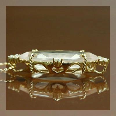 リーフエレガンス ローズクォーツ ローズカットダイヤペンダントトップ チェーン無し 誕生石 4月 春色ピンク　PT900 K18 K10対応の画像
