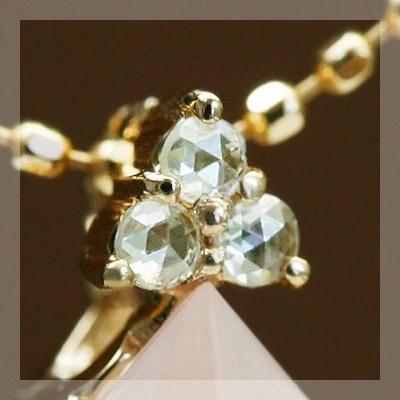 リーフエレガンス ローズクォーツ ローズカットダイヤペンダントトップ チェーン無し 誕生石 4月 春色ピンク　PT900 K18 K10対応の画像