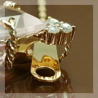 リーフエレガンス ローズクォーツ ローズカットダイヤペンダントトップ チェーン無し 誕生石 4月 春色ピンク　PT900 K18 K10対応の画像