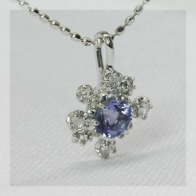 K18WGネックレストップフラワータンザナイトダイヤモンド