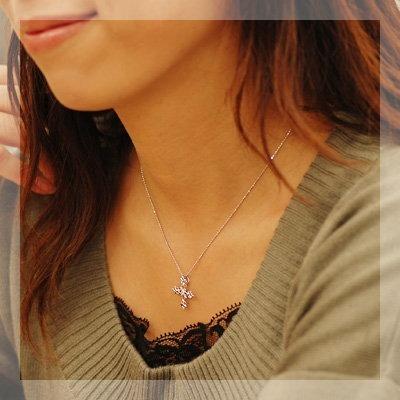 ハッピーモティーフ  レーシークロス”ローズカット ダイヤモンド ペンダントトップ チェーン無し 誕生石 4月 PT900 K18 K10対応の画像