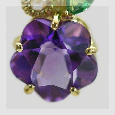 お花アメシスト グリーンガーネット ローズカットダイヤモンドペンダントトップ  PT900 K18 K10対応  誕生石 1月 2月の画像