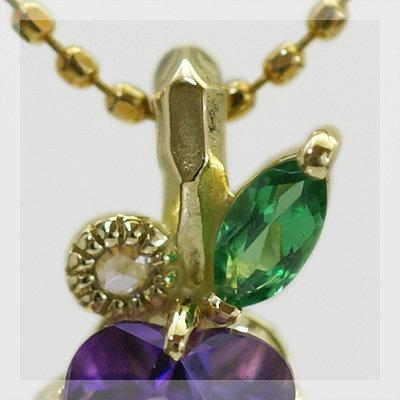 お花アメシスト グリーンガーネット ローズカットダイヤモンドペンダントトップ  PT900 K18 K10対応  誕生石 1月 2月の画像
