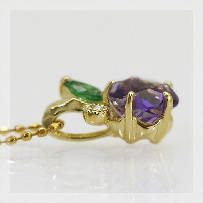 お花アメシスト グリーンガーネット ローズカットダイヤモンドペンダントトップ  PT900 K18 K10対応  誕生石 1月 2月の画像
