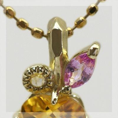 お花シトリン ピンクサファイア ローズカットダイヤモンドペンダントトップ チェーン無し PT900 K18 K10対応  誕生石 4月 9月 11月の画像