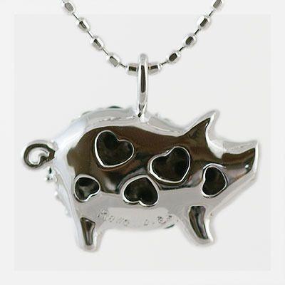 ブタのブラックダイヤモンドパヴェペンダントネックレス チェーン付き 誕生石 4月 PT900 K18 K10対応の画像