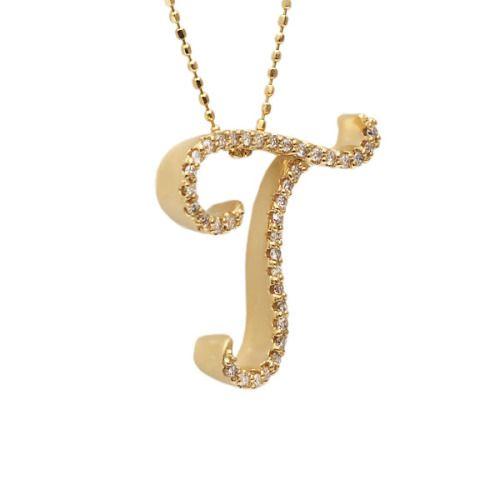 ダイヤモンドイニシャルペンダントトップ Ｔ” 誕生石 4月 PT900 K18 K10対応の画像