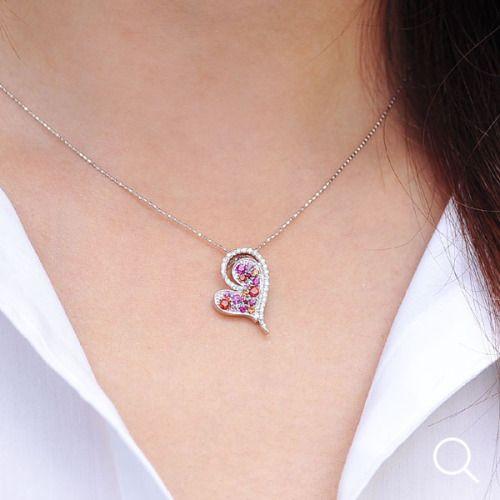 グリッターハート サファイア ペンダントトップ  PT900 K18 K10対応 誕生石 9月 春色ピンクの画像
