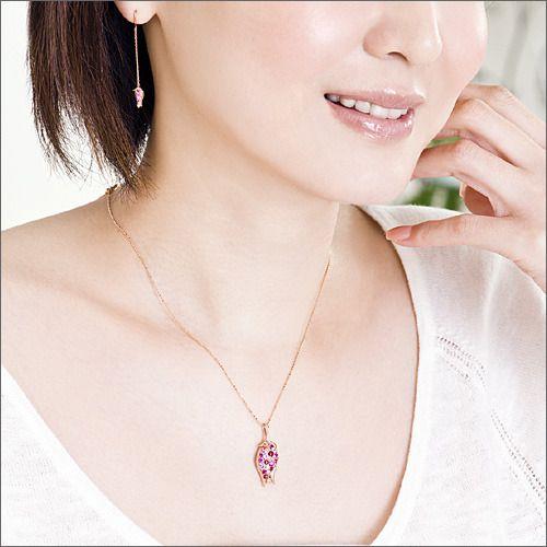 薔薇のつぼみ ピンクカラーミックス ローズカットダイヤモンドペンダントトップ PT900 K18 K10対応 誕生石 4月 春色ピンクの画像