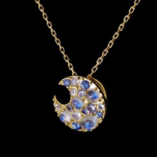 ラブラドライト ブルーサファイア タンザナイト ペンダントトップ ムーン 誕生石 9月 12月 PT900 K18 K10対応の画像