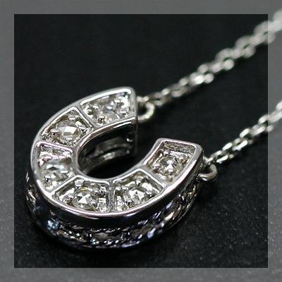 幸せをキャッチ ローズカットダイヤ ブルーサファイア ホースシュー ペンダント ネックレス PT900 K18 K10対応  誕生石 4月 9月の画像