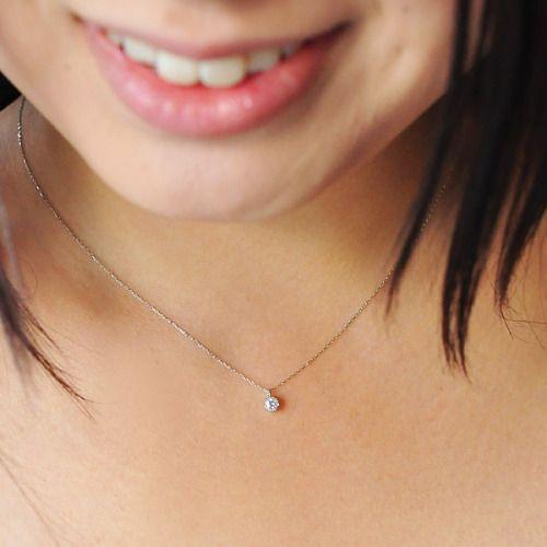 ダイヤモンド ネックレス シェルタ K18 1粒 プチネックレス 0.10ct H