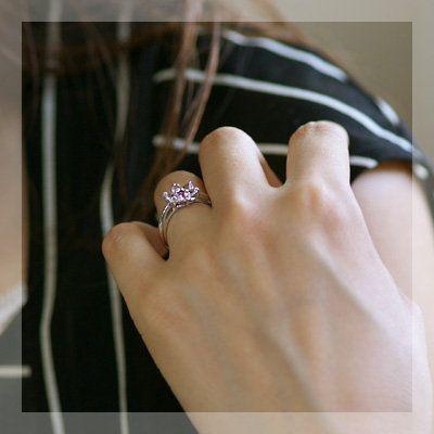 [ハッピーモティーフ]ピンクトルマリン モルガナイト フラワーデザインリング PT900 K18 K10対応 誕生石 10月 春色ピンクの画像