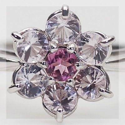 [ハッピーモティーフ]ピンクトルマリン モルガナイト フラワーデザインリング PT900 K18 K10対応 誕生石 10月 春色ピンクの画像