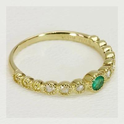 エキゾチックな鮮やかさ エメラルド ローズカットダイヤモンド アンティーク リング  PT900 K18 K10対応の画像