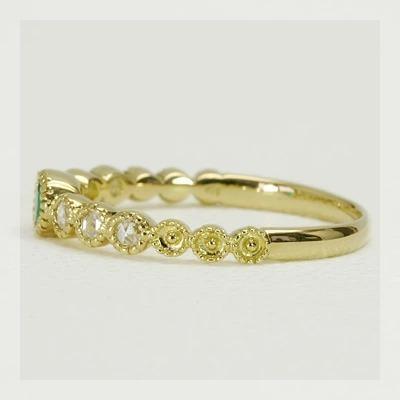 エキゾチックな鮮やかさ エメラルド ローズカットダイヤモンド アンティーク リング  PT900 K18 K10対応の画像