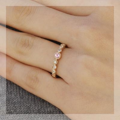 ピンクサファイア ローズカットダイヤモンド アンティーク リング