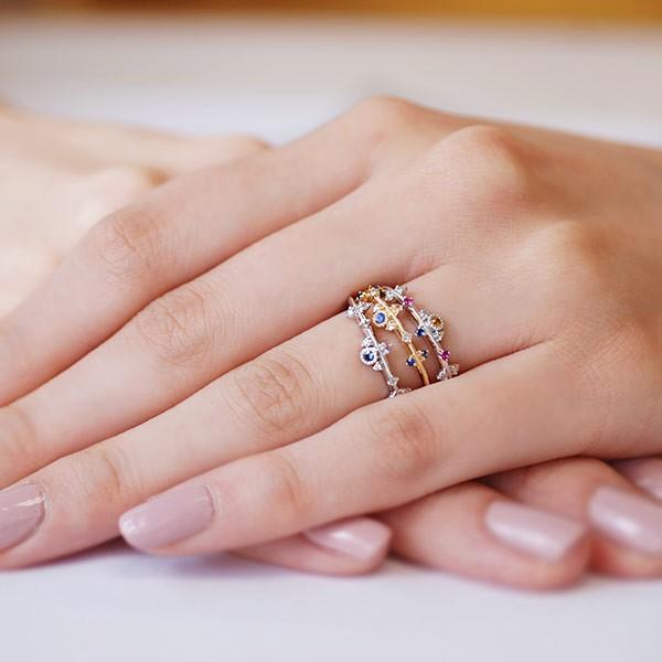 カラーサファイア ダイヤモンドリング principessa  PT900 K18 K10対応 誕生石 4月 9月の画像