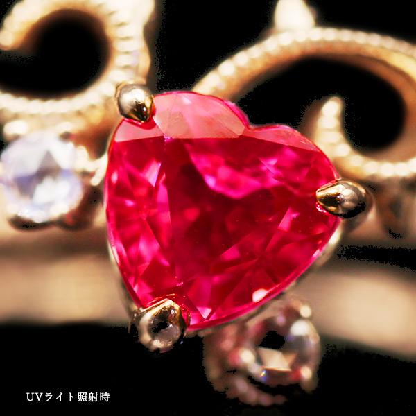 指輪 UV蛍光 ピンクサファイア ハート ローズカットダイヤリング PT900 K18 K10対応  春色ピンクの画像
