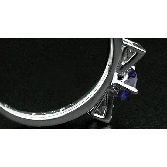 王道リボン ブルーサファイア ダイヤ  PT900 K18 K10対応 誕生石 4月 9月の画像