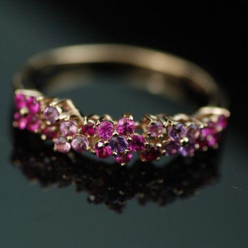 フロレアーレ マルチカラーリング（サファイア、ルビー） 誕生石 7月 9月 K18 K10対応 春色ピンク