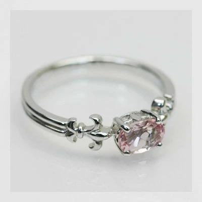 モルガナイト トップカラー リリー デコール リング PT900 K18 K10対応 春色ピンクの画像