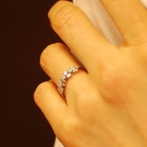 バゲットリボン ダイヤモンド リング  PT900 K18 K10対応 誕生石 4月の画像