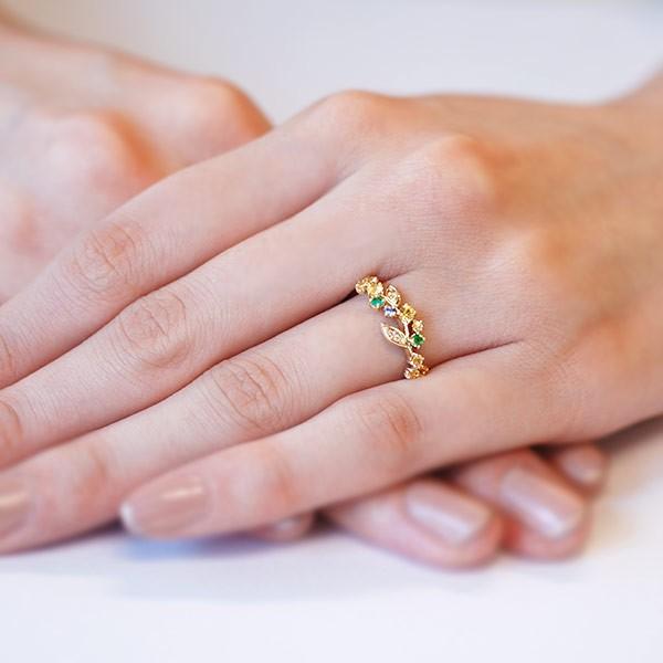 P+10％中 イエローサファイア エメラルド ダイヤモンドリング サマーローズ 誕生石 4月 5月 9月 PT900 K18 K10対応 |  | 03