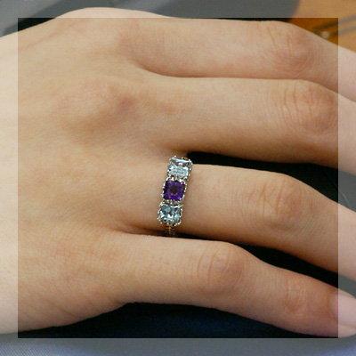 アメシスト アクアマリン オープンワーク リング 誕生石 2月 3月 PT900