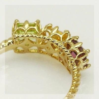 ロードライトガーネット シトリン ペリドット オープンワークリング 誕生石 1月 8月 11月 PT900 K18 K10対応の画像