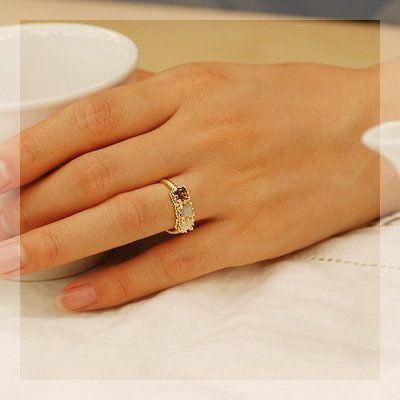 白蝶貝 グレームーンストーン スモーキークォーツ オープンワークリング 誕生石 6月 PT900 K18 K10対応の画像
