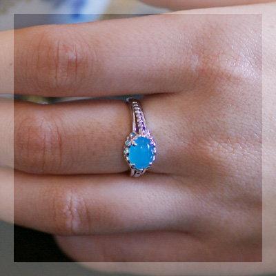 シーブルーカルセドニー コリドール リング PT900 K18 K10対応 ブルー