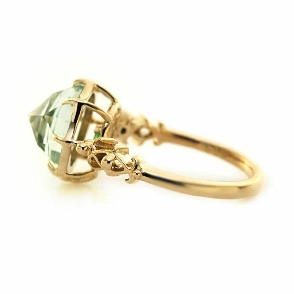 K10 月モチーフ ローズカットダイヤモンドリング ローズカットダイヤモンド×ブリリアントダイヤモンドフラワー