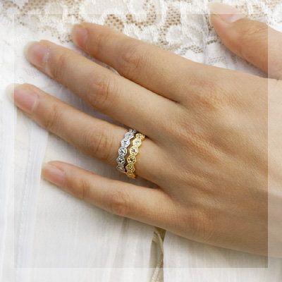 ローズカットダイヤモンド ハニカム” リング 誕生石 4月 PT900 K18 K10対応の画像