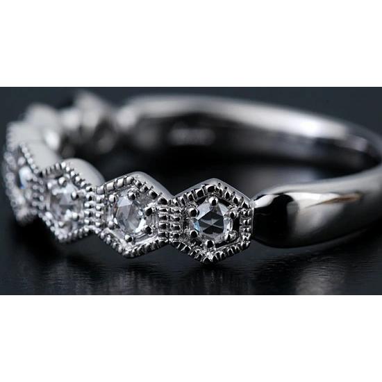 ローズカットダイヤモンド ハニカム” リング 誕生石 4月 PT900 K18 K10対応の画像